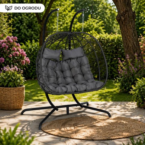 Dwuosobowy Fotel Wiszący Bujany Kokon Ogrodowy LEAN Poduszki Huśtawka