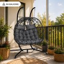 Dwuosobowy Fotel Wiszący Bujany Kokon Ogrodowy LEAN Poduszki Huśtawka