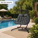 Dwuosobowy Fotel Wiszący Bujany Kokon Ogrodowy LEAN Poduszki Huśtawka