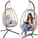 Fotel Wiszący Bujany Kokon Ogrodowy LEAN Poduszki Huśtawka Stelaż Brązowy