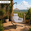 Fotel Wiszący Bujany Kokon Ogrodowy LEAN Poduszki Huśtawka Stelaż Brązowy