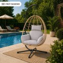 Fotel Wiszący Bujany Kokon Ogrodowy LEAN Poduszki Huśtawka Stelaż Brązowy