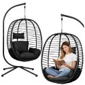 Fotel Wiszący Bujany Kokon Ogrodowy LEAN Poduszki Huśtawka Stelaż Czarny