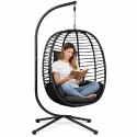Fotel Wiszący Bujany Kokon Ogrodowy LEAN Poduszki Huśtawka Stelaż Czarny