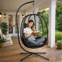 Fotel Wiszący Bujany Kokon Ogrodowy LEAN Poduszki Huśtawka Stelaż Czarny