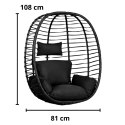 Fotel Wiszący Bujany Kokon Ogrodowy LEAN Poduszki Huśtawka Stelaż Czarny