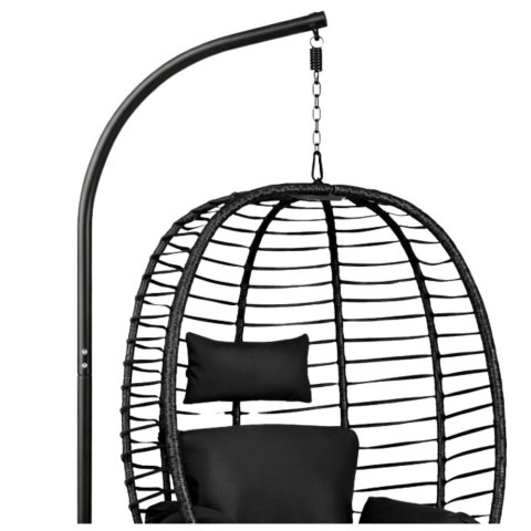 Fotel Wiszący Bujany Kokon Ogrodowy LEAN Poduszki Huśtawka Stelaż Czarny