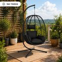 Fotel Wiszący Bujany Kokon Ogrodowy LEAN Poduszki Huśtawka Stelaż Czarny
