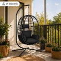 Fotel Wiszący Bujany Kokon Ogrodowy LEAN Poduszki Huśtawka Stelaż Czarny