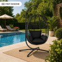 Fotel Wiszący Bujany Kokon Ogrodowy LEAN Poduszki Huśtawka Stelaż Czarny