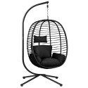 Fotel Wiszący Bujany Kokon Ogrodowy LEAN Poduszki Huśtawka Stelaż Czarny
