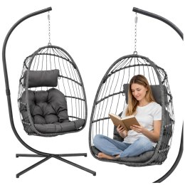 Fotel Wiszący Bujany Kokon Ogrodowy LEAN Poduszki Huśtawka Stelaż Szary