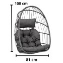 Fotel Wiszący Bujany Kokon Ogrodowy LEAN Poduszki Huśtawka Stelaż Szary