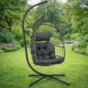 Fotel Wiszący Bujany Kokon Ogrodowy LEAN Poduszki Huśtawka Stelaż Szary