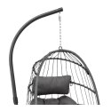 Fotel Wiszący Bujany Kokon Ogrodowy LEAN Poduszki Huśtawka Stelaż Szary