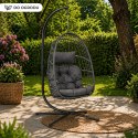 Fotel Wiszący Bujany Kokon Ogrodowy LEAN Poduszki Huśtawka Stelaż Szary