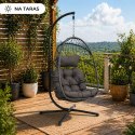 Fotel Wiszący Bujany Kokon Ogrodowy LEAN Poduszki Huśtawka Stelaż Szary