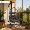 Fotel Wiszący Bujany Kokon Ogrodowy LEAN Poduszki Huśtawka Stelaż Szary