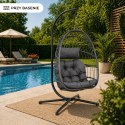 Fotel Wiszący Bujany Kokon Ogrodowy LEAN Poduszki Huśtawka Stelaż Szary