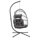 Fotel Wiszący Bujany Kokon Ogrodowy LEAN Poduszki Huśtawka Stelaż Szary