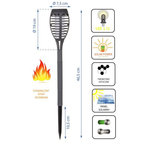 POCHODNIA LAMPA SOLARNA TAŃCZĄCE PŁOMYKI 12 LED SMD 7,5x7,5x46,5CM KPL.5SZT