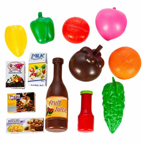 Duży Wózek Sklepowy Dla Dzieci Produkty Spożywcze Niebieski 52cm 46 el.