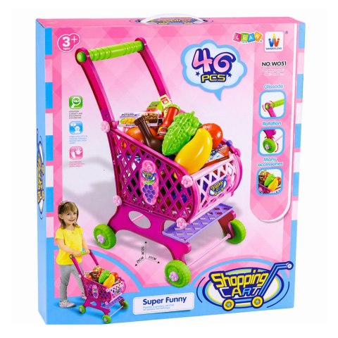 Duży Wózek Sklepowy Dla Dzieci Produkty Spożywcze Różowy 52cm 46 el.