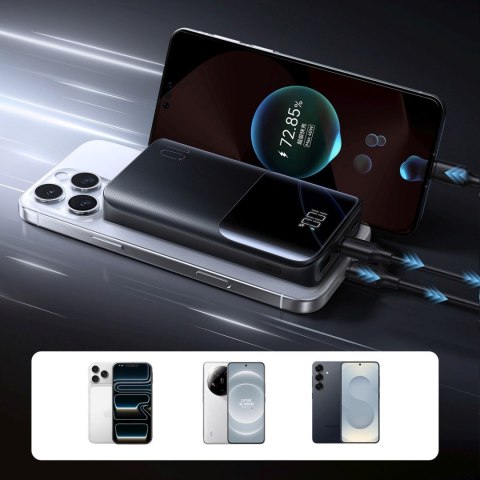 Powerbank 10000mAh 22.5W USB-A USB-C z wyświetlaczem JR-QP191 Mini - czarny