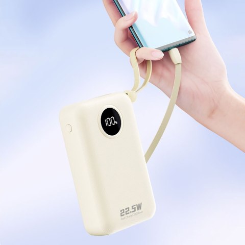 Powerbank K14+ 20000mAh 22.5W USB-C USB-A z wbudowanymi kablami iPhone Lightning USB-C - biały