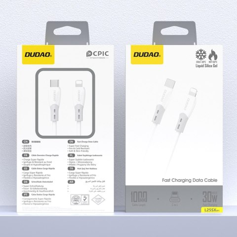 Kabel przewód z silikonowym oplotem USB-C - iPhone Lightning L25SX 30W 1m - biały