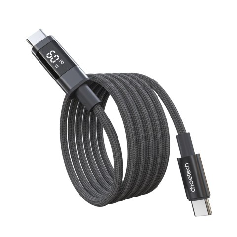 Kabel przewód USB-C z wyświetlaczem PD 60 W 1.2 m - czarny