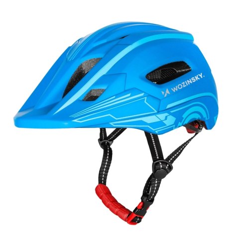 Kask rowerowy fullface dziecięcy Wozinsky z tylną lampką USB 52-56 cm - niebieski