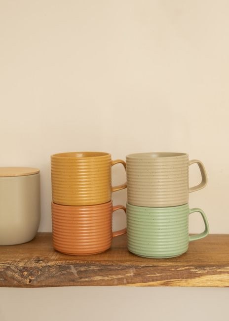 Kamionkowe kubki do układania KitchenCraft Idilica, zestaw 4 sztuk, 400 ml