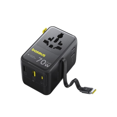 Adapter podróżny Baseus EnerCore CG11 70W 6w1 ze zwijanym kablem USB-C - czarny