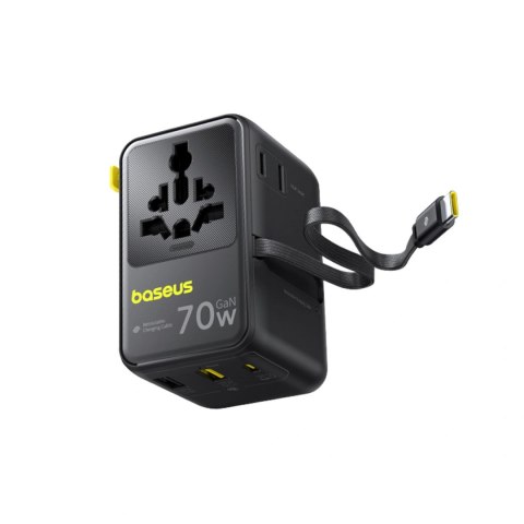 Adapter podróżny Baseus EnerCore CG11 70W 6w1 ze zwijanym kablem USB-C - czarny