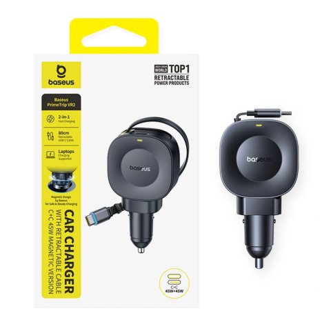 Ładowarka samochodowa Baseus PrimeTrip VR2 45W + 45W ze zwijanym kablem USB-C - czarna