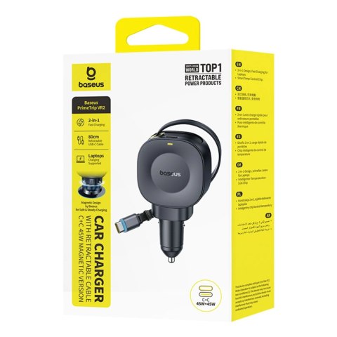 Ładowarka samochodowa Baseus PrimeTrip VR2 45W + 45W ze zwijanym kablem USB-C - czarna