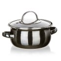 GARNEK EMALIOWANY 14cm Z POKRYWĄ BANQUET METALLIC BLACK 0,7L