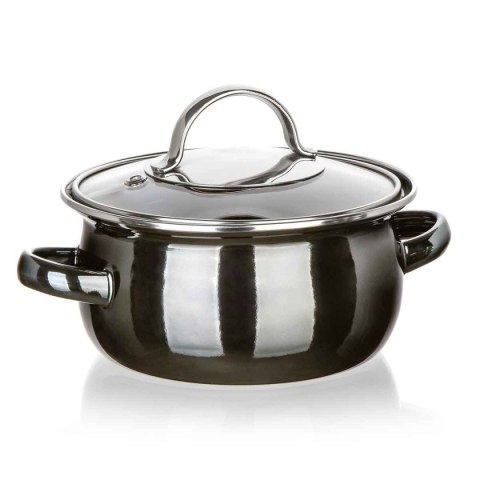 GARNEK EMALIOWANY 14cm Z POKRYWĄ BANQUET METALLIC BLACK 0,7L