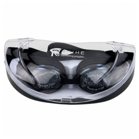 Okulary Do Pływania Regulowane Powłoka Anti Fog Ochrona UF Czarne Etui