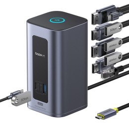 HUB stacja dokująca 12w1 USB-C do USB-C USB-A HDMI DisplayPort Rj45 - szara