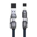Kabel przewód ze smyczą 4w1 USB-C z adapterami iPhone Lightning USB-A - niebieski