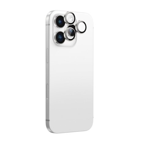 Szkło hartowane z ramką na soczewki aparatu do iPhone 16 Pro / 16 Pro Max - srebrne