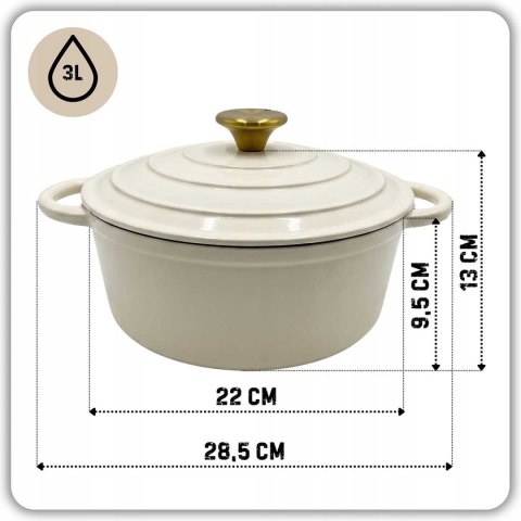EMALIOWANY GARNEK ŻELIWNY 22cm 3L HAGE CREAM