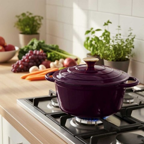 EMALIOWANY GARNEK ŻELIWNY 22cm 3L HAGE EGGPLANT