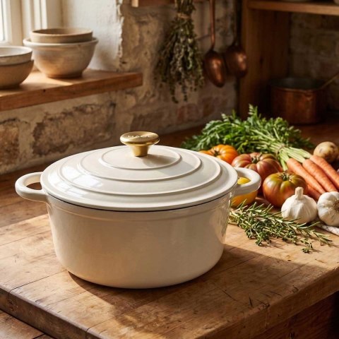 EMALIOWANY GARNEK ŻELIWNY 26cm 5L HAGE CREAM