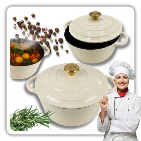 EMALIOWANY GARNEK ŻELIWNY 26cm 5L HAGE CREAM