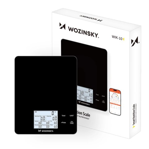 Waga kuchenna Wozinsky WIK-10 inteligentna z wyświetlaczem cyfrowym Bluetooth aplikacja - czarna