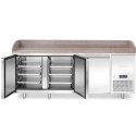 Stół chłodniczy do pizzy z granitowym blatem rantem 3-drzwiowy 375 l 400 W 201x80x88 cm