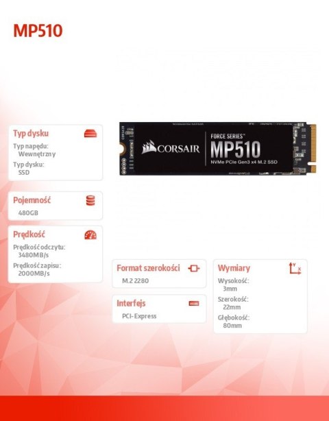 Dysk SSD 480GB MP510B Series 3480/2000 MB/s PCIe M.2